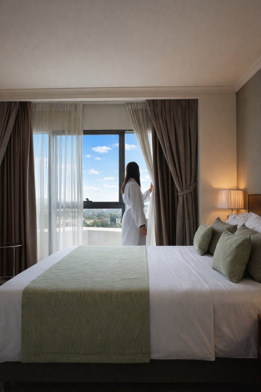 A room, and the sea through the window